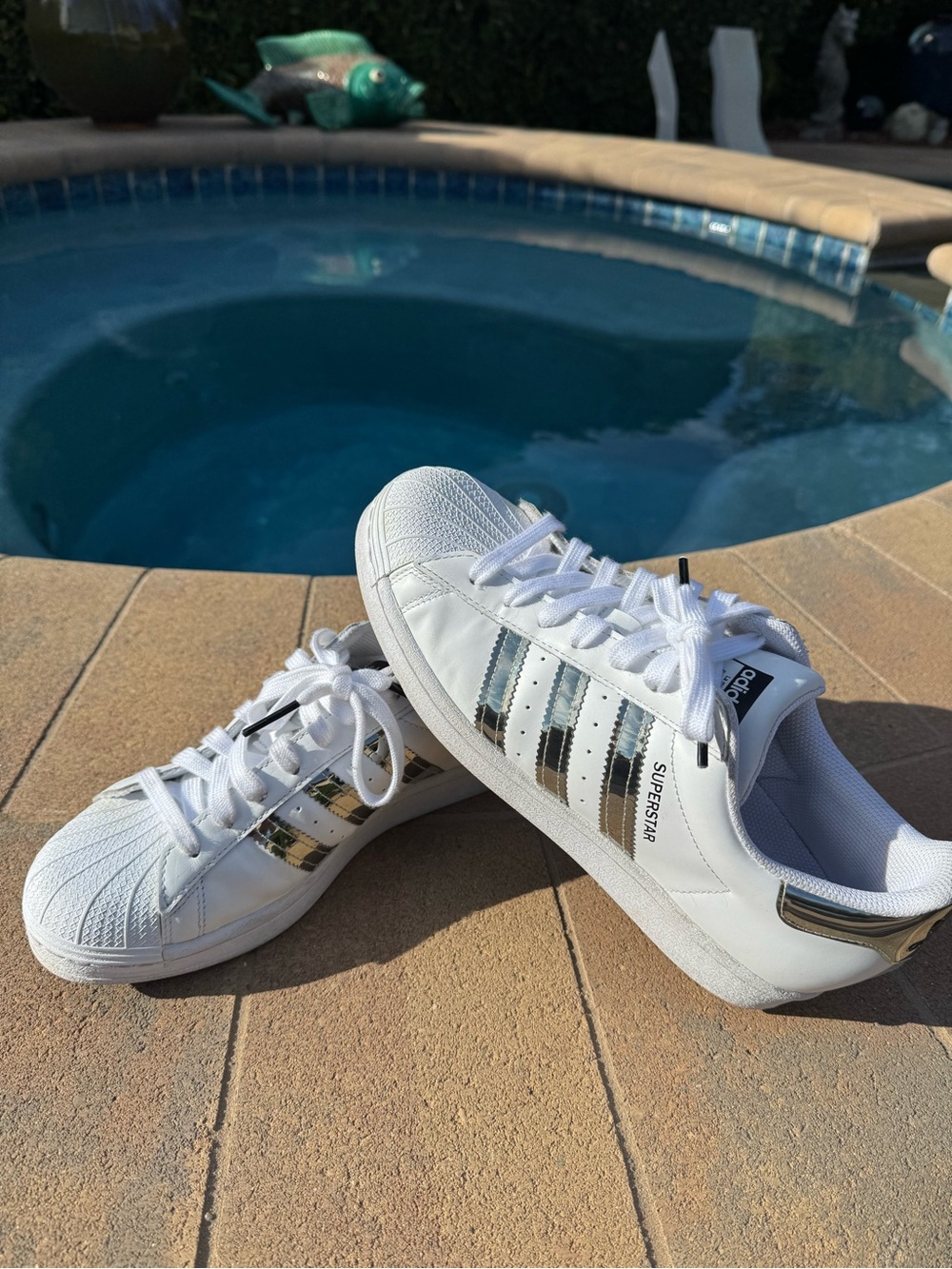 Women's adidas White Sneakers with Metallic Silver Stripes